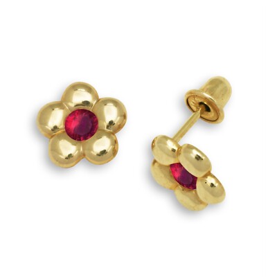 14K Yellow Gold Flower Shape Screw back Earrings for Women-image