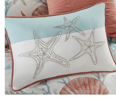 Madison Park Pebble Beach 12 X 18 Throw Pillow Embroidered Starfish Coral Aqua-image
