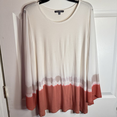 Lisa Rinna Collection Sz Large Cream Dip Dye Asymmetric Hem Rayo Blouse Womens-image