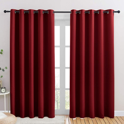 Christmas Burgundy Bedroom Curtains Blackout Draperies, Home Decorations Thermal-image