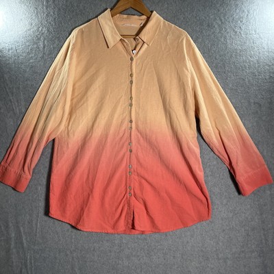 Soft Surroundings Tunic Top Womens Extra Large Dip Dye Peach Pink Ombre Cotton-image