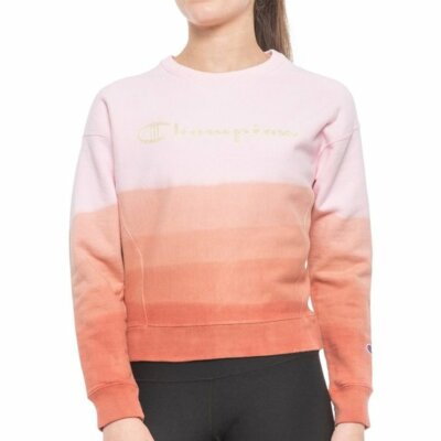 CHAMPION Reverse Weave Dip Dye Ombre Papaya Crew SWEATSHIRT Women's Sz LARGE -image