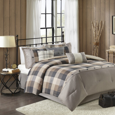 7 Piece Herringbone Comforter Set Neutral Queen-image