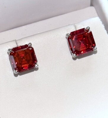 Red Asscher Cut Moissanite Stud Earrings Certified VVS1 - 925 Silver-image