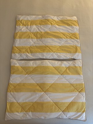 Pottery Barn Standard Shams Yellow White Rugby Stripe Cotton Pillow Covers-image