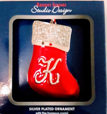 Regent Square Studio Design Christmas Ornament Red Stocking w Crystals Letter K-image