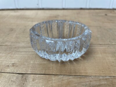 Antique Pressed Glass Salt Dip Large Oval Stars Fluted Ribbed-image