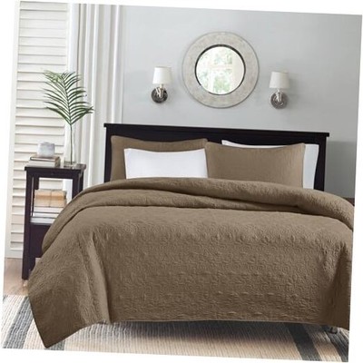  Quebec Quilt Set - Luxurious Damask Stitching Design, King/Cal King Mocha-image