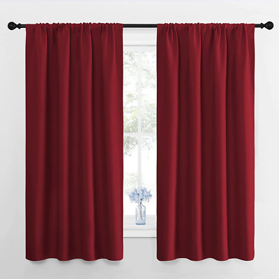 Burgundy Blackout Curtains and Drapes - Thermal Insulated Solid Rod Po-image