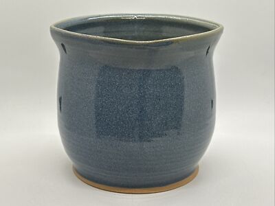 Unique Shaped Studio Art Pottery Crock Planter Denim Blue Signed Al Tillis NC-image
