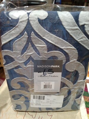 Luxury Navy Blue & Silver Textured Jacquard Shower Curtain 72x72