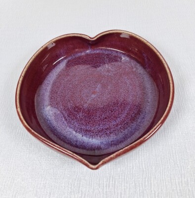 Sweet Plum Dish, Heart Shaped, Handmade Pottery, Signed, Valentines Day Gift-image
