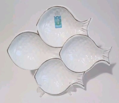 Sigrid Olsen Home Melamine White Fish 4 Dipping Platter Tray (16