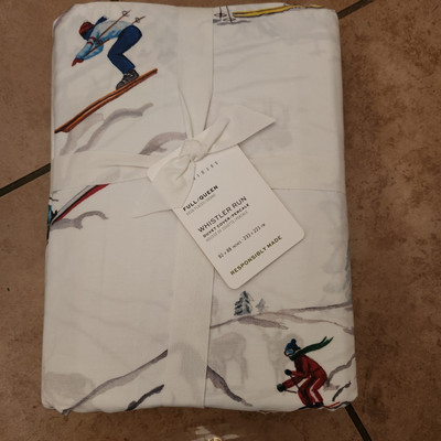 NEW Pottery Barn Whistler Run Skier FULL / QUEEN Duvet Alpine Cabin-image