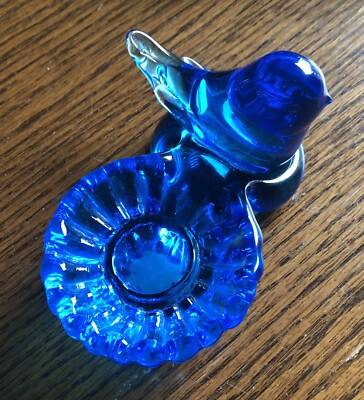 VTG Byron Hicks SIGNED Art Glass Bluebird Happiness Candle Holder Ozark Studios-image