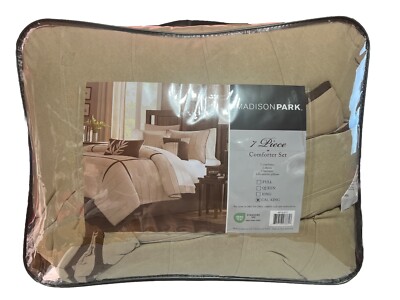 Madison Park 7 Piece Cal King Size Comforter Set Bedding Brown & Tan MP10-071-image