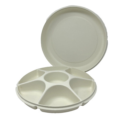 Vintage Tupperware Divided Veggie Fruit & Dip Serving Tray 1665 with Lid 1666-image