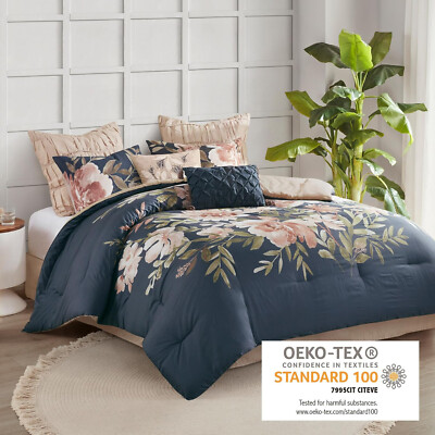 Madison Park 8pcs Floral Queen Size All Seasons Lightweight Bed Comforter Sets.-image