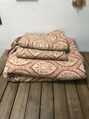 Pottery Barn Paisley Queen Quilt Set Standard Shams Cotton/Linen Ties 90x90” EUC-image