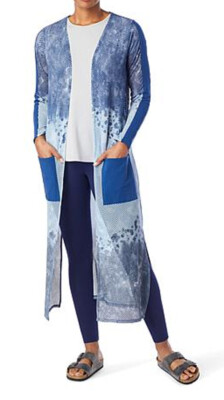 Rhonda Shear Ombre Mesh Knit Duster Tunic  Bathing Suit Cover-Up (Deep Blue)~L-image