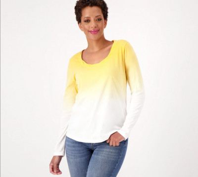 Candace Cameron Bure The Ocean Dipped Long-Sleeve Tee-Apricot-Large A473684 NEW-image