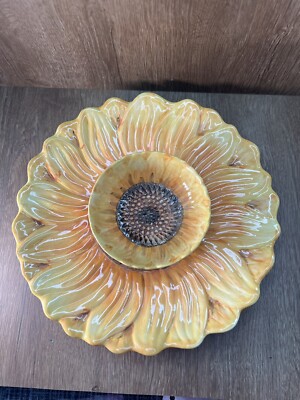 Maxcera Flowing Sunflowers Chips & Dip Round Platter 14”-image