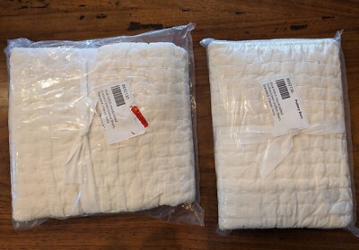 POTTERY BARN Set of 2 PickStitch Handcrafted Quilted STD Shams-Ivory-OPEN BOX-image