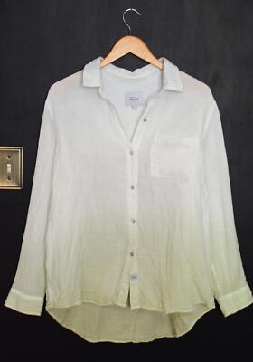 Rails Ellis Button Down Shirt in Blue Mint Dip Dye Ombre Size L Cotton Gauze-image