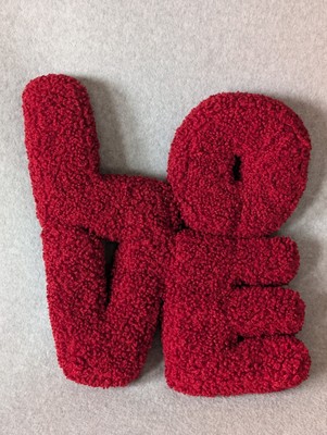 Pottery Barn Accent Pillow LOVE Sherpa Material Red Color 16