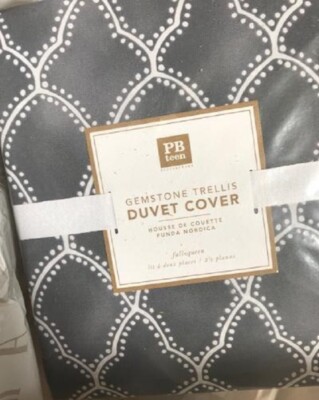 Pottery Barn Gemstone Trellis Duvet Cover Gray Queen 2 Standard Shams Teen 3p🦩-image