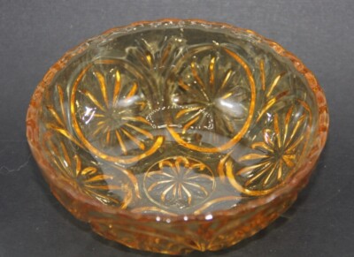 Vintage Anchor Hocking Honey Gold Dip Bowl Trinket Dish Pressed Glass-image