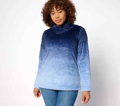 Denim & Co. Dip Dye Sherpa Wrap Neck Long Sleeve Top, Navy  Large A630352-image