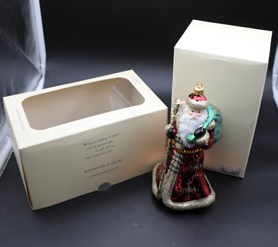 Glassware Art Studio Christmas Santa Ornament Blown Glass Hand Painted ~ Poland-image