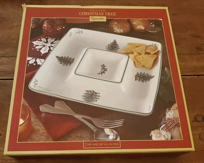 NIB Spode Christmas Tree Porcelain 12 Inch Square Chip and Dip Serving Platter-image
