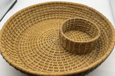 Vintage large rattan chip and dip tray-image