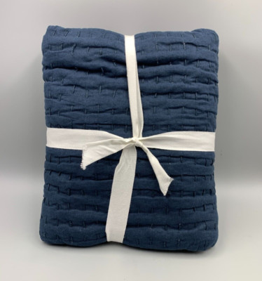 Pottery Barn Pick Stitch Quilt Sham Midnight Blue Euro #H654-image