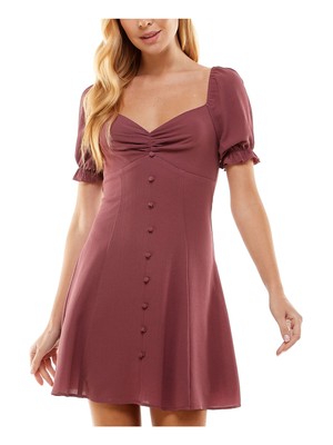 CITY STUDIO Womens Pink Front-button Lined Pouf Sleeve Short Dress L-image