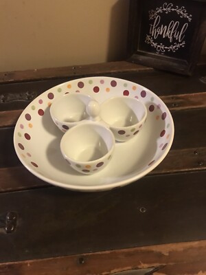 Pampered Chef Simple Additions DOTS Large Serving Bowl 3 Small Dipping Bowls Set-image