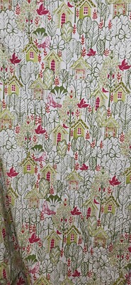 Pottery Barn Swedish House Duvet Cover FULL/QUEEN Green/Pink Birds Houses AS IS-image