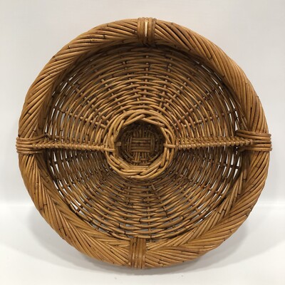Vintage Woven Wicker Basket Chip Dip Appetizer Serving Tray Rattan Bamboo Round-image