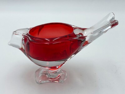 Studio Crystal Godinger Glass Red Bird Tea Light Votive Candle Holder-image