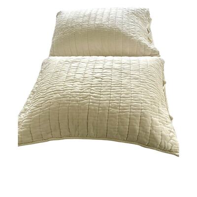 Pair of 2 POTTERY BARN Ivory & Beige Silk Pick Stitch Standard Pillow Shams-image