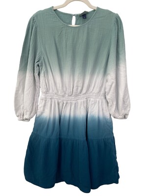 Universal Thread Dip Dye 3/4 Sleeve Cotton Dress Size Large Textured Gauze Chic-image