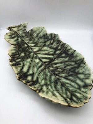 Studio Art Pottery Platter Serving Plate Tray Leaf 14