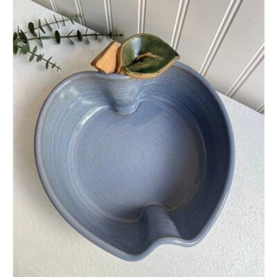 Handmade Apple Shaped Blue Decorative Bowl | Artist Signed | Studio Pottery-image