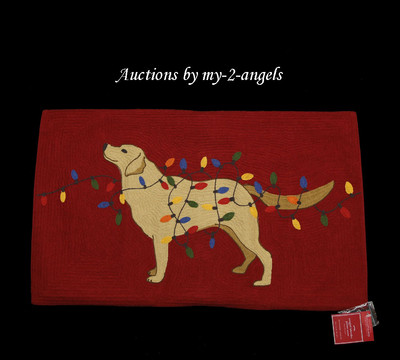 Pottery Barn DOG WITH LIGHTS Tangled Lab Crewel Lumbar Pillow Cover *Christmas-image