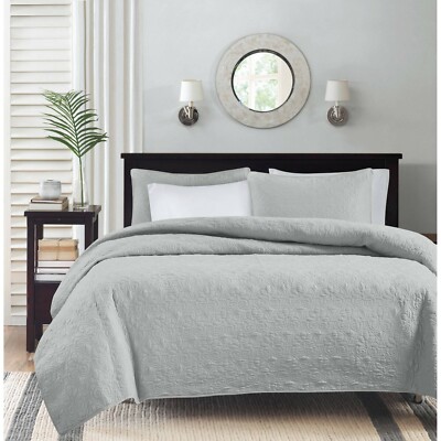 NEW Madison Park Vancouver Quilted Coverlet Set - 2pc - Gray- Size:Twin/TXL-image