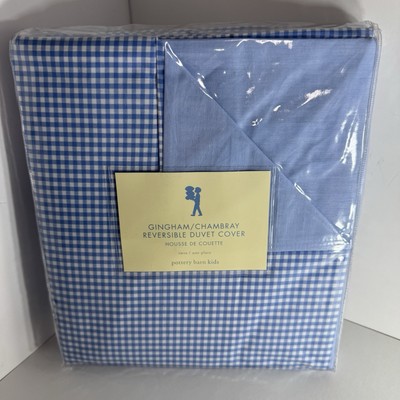Pottery Barn Gingham Check Duvet Cover Blue Twin No Shams Kids New-image