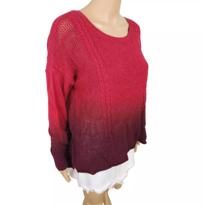 American Eagle Outfitters Size L Ombre Dip Dye Sweater Red Burgundy Open knit-image