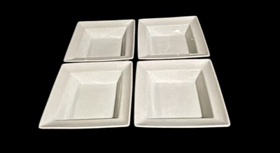 4 POTTERY BARN GREAT WHITE PORCELAIN RIMMED SQUARE SOUP/PASTA BOWLS 7,5”-image